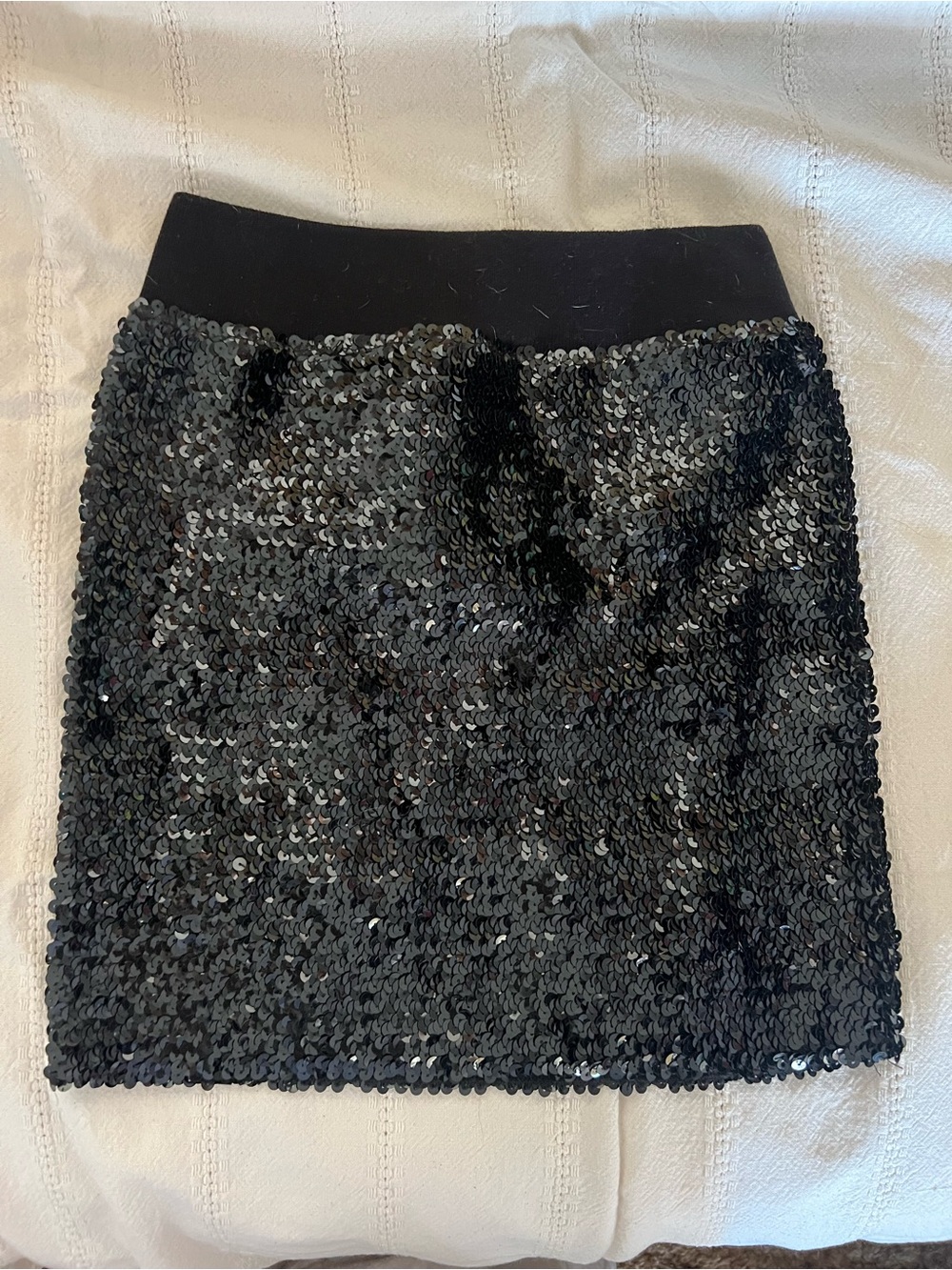Women's Black Sequin Mini Skirt with Elastic Waistband